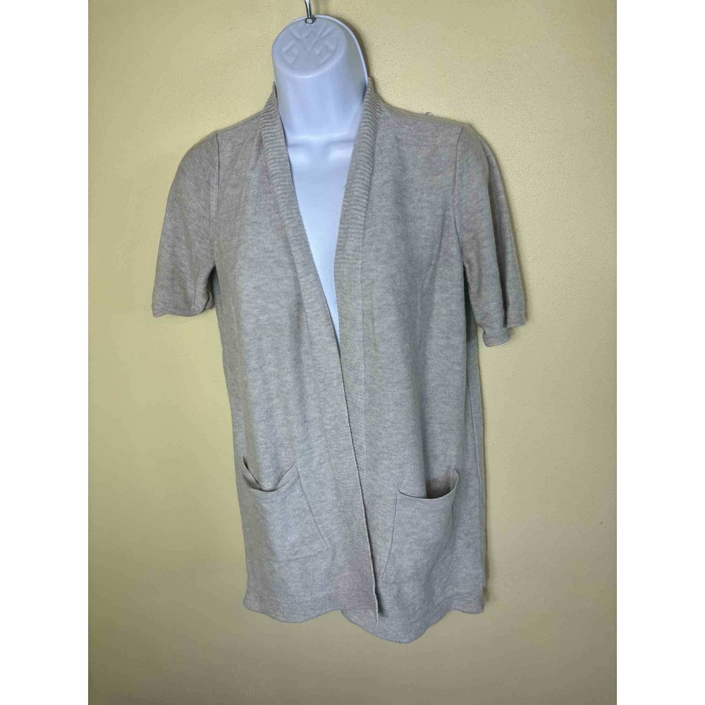 Eileen Fisher Short Sleeve Knit Cardigan Sweater Pockets Beige‎ S/P